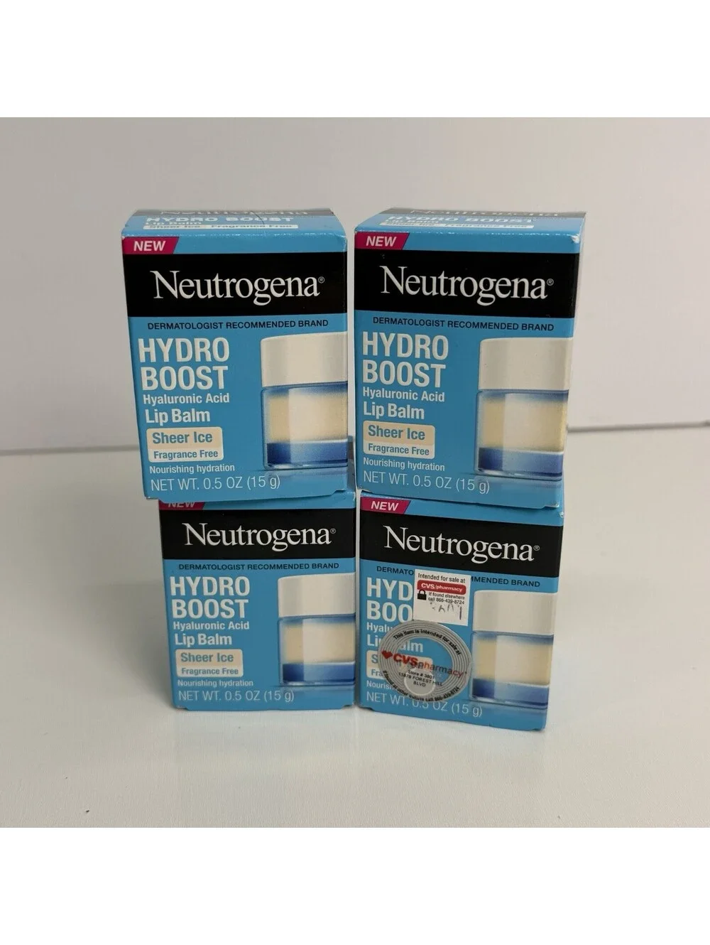 4x NEUTROGENA HYDRO BOOST HYALURONIC ACID LIP BALM SHEER ICE NEW IN BOX Lot